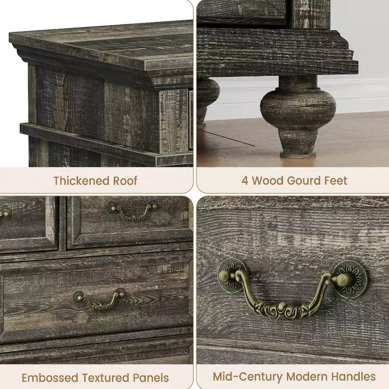 Grande commode de ferme à 9 tiroirs, commode rustique en bois pour chambre à coucher et salon