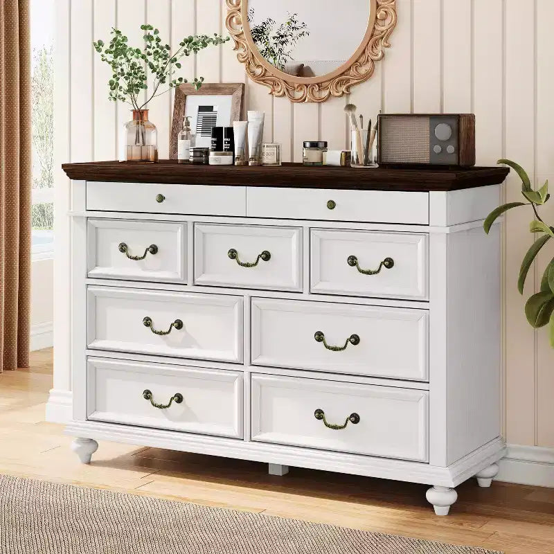 Grande commode de ferme à 9 tiroirs, commode rustique en bois pour chambre à coucher et salon