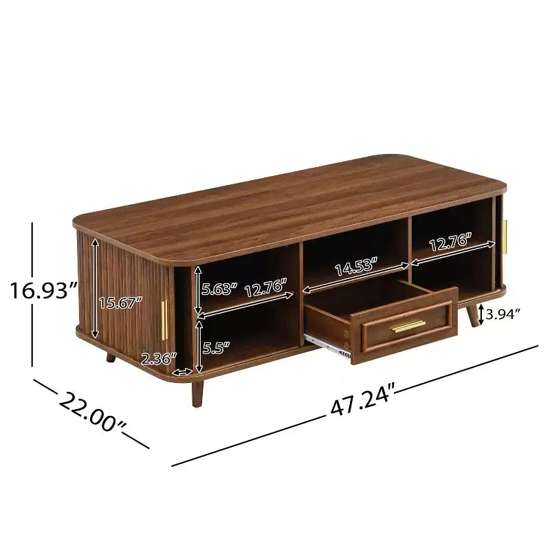 Table basse multi-rangements avec portes coulissantes et tiroir