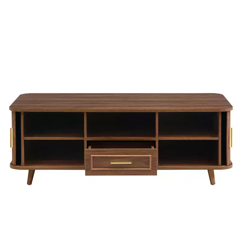 Table basse multi-rangements avec portes coulissantes et tiroir