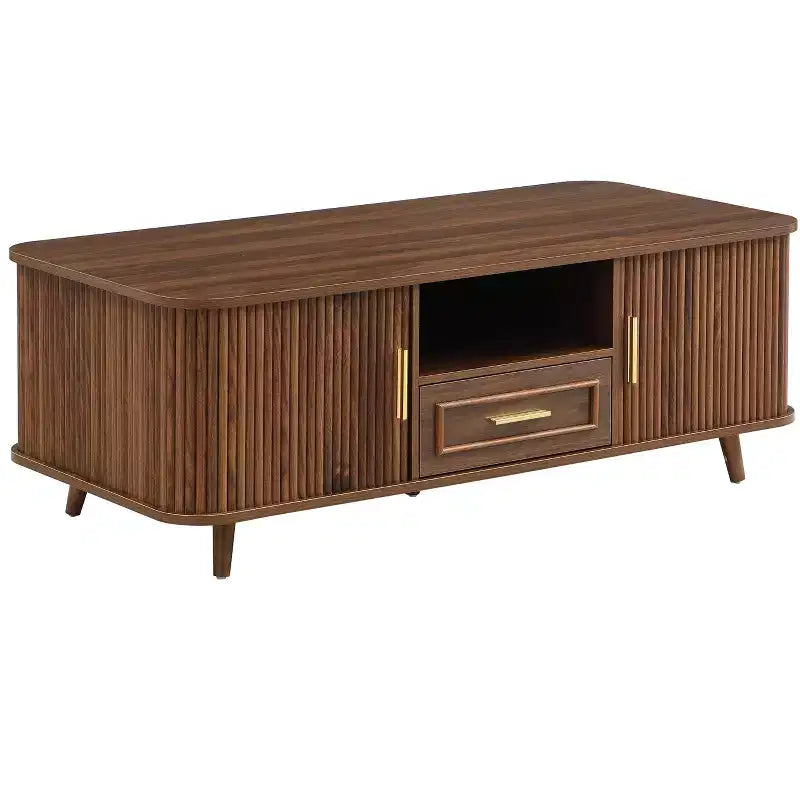 Table basse multi-rangements avec portes coulissantes et tiroir