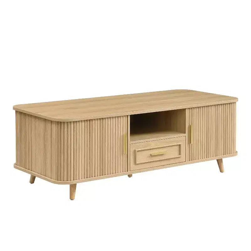 Table basse multi-rangements avec portes coulissantes et tiroir