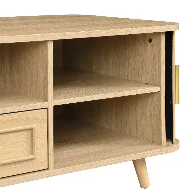 Table basse multi-rangements avec portes coulissantes et tiroir