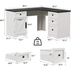 Bureau de direction d'angle en L blanc, bureau d'ordinateur d'angle de bureau à domicile de style rustique avec tiroirs de classement et meuble de rangement