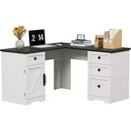 Bureau de direction d'angle en L blanc, bureau d'ordinateur d'angle de bureau à domicile de style rustique avec tiroirs de classement et meuble de rangement