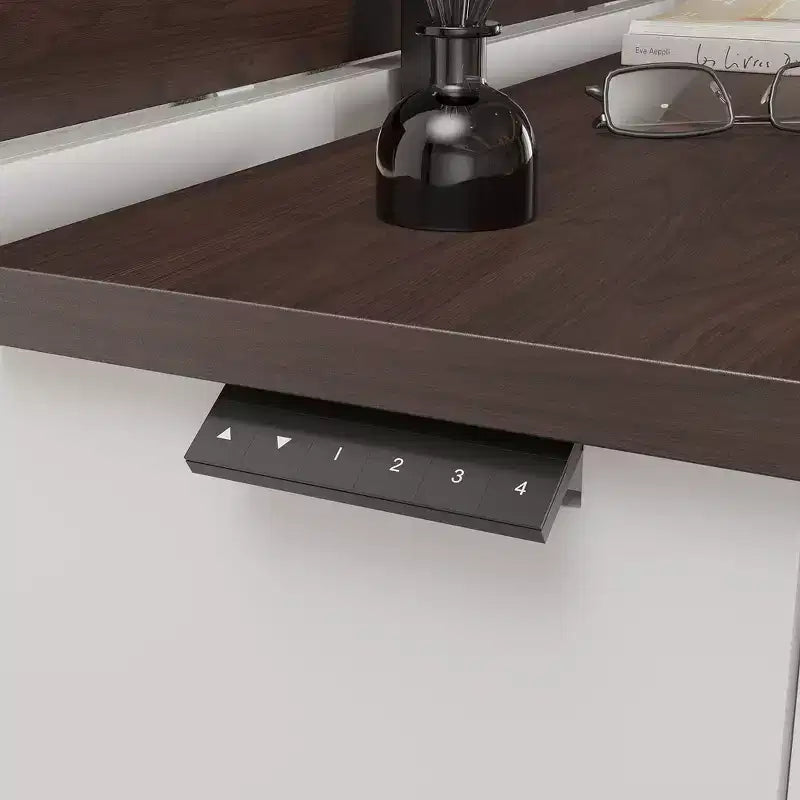 Meuble TV de jeu électrique à 9 tiroirs, centre de divertissement réglable en hauteur avec 2 prises de courant et unité de rangement TV de bureau divisé