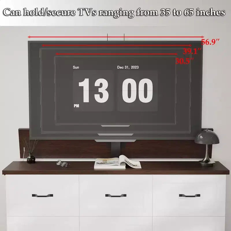 Meuble TV de jeu électrique à 9 tiroirs, centre de divertissement réglable en hauteur avec 2 prises de courant et unité de rangement TV de bureau divisé