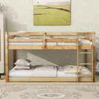 Lit superposé jumeau-sur-jumeau avec échelle, garde-corps et lattes renforcées, pour chambre d'enfants et salle de jeux, Naturel