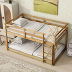 Lit superposé jumeau-sur-jumeau avec échelle, garde-corps et lattes renforcées, pour chambre d'enfants et salle de jeux, Naturel