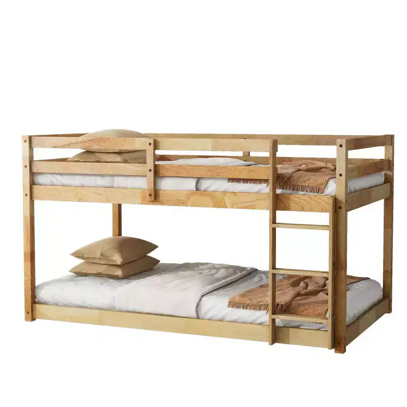 Lit superposé jumeau-sur-jumeau avec échelle, garde-corps et lattes renforcées, pour chambre d'enfants et salle de jeux, Naturel