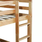 Lit superposé jumeau-sur-jumeau avec échelle, garde-corps et lattes renforcées, pour chambre d'enfants et salle de jeux, Naturel