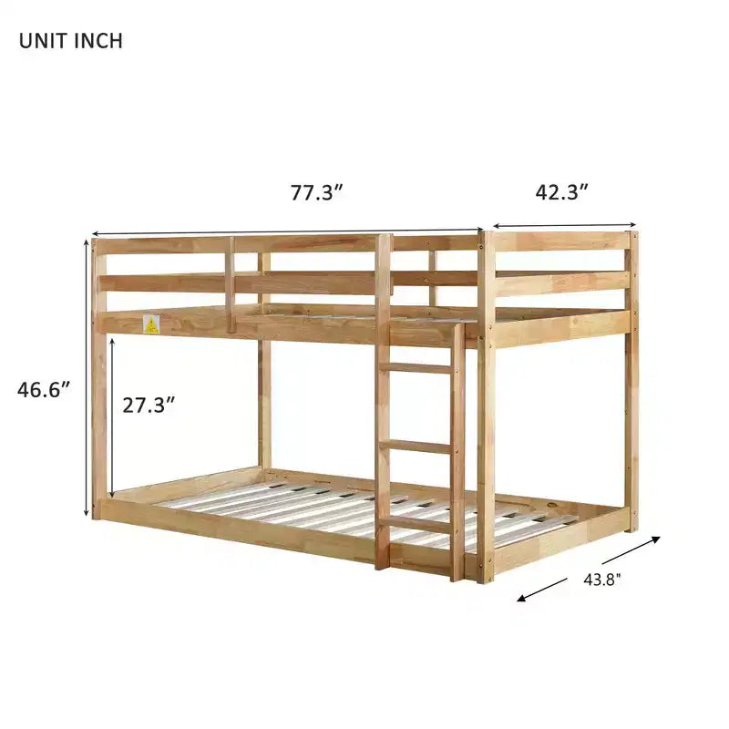 Lit superposé jumeau-sur-jumeau avec échelle, garde-corps et lattes renforcées, pour chambre d'enfants et salle de jeux, Naturel