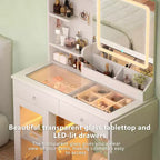 Coiffeuse Moderne avec Miroir et Lumières LED, Petite Coiffeuse avec Grand Rangement, Table de Maquillage pour Chambres à Coucher