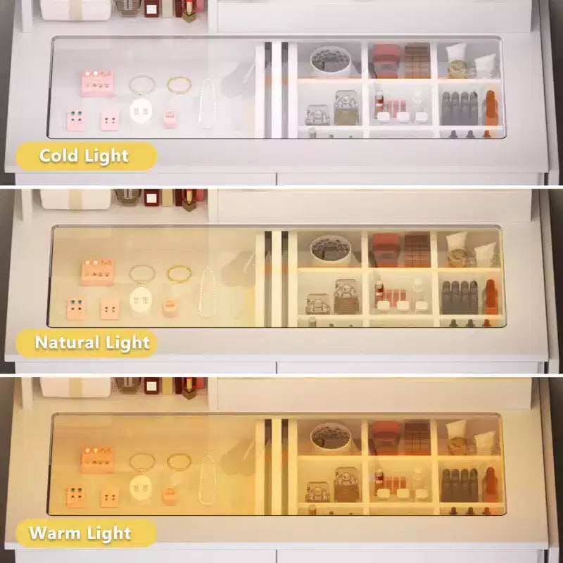Coiffeuse Moderne avec Miroir et Lumières LED, Petite Coiffeuse avec Grand Rangement, Table de Maquillage pour Chambres à Coucher