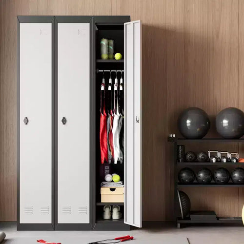 Casier métallique 1 porte, Armoire de rangement étroite en acier avec tringle de suspension et étagère pour bureau, école, salle de sport