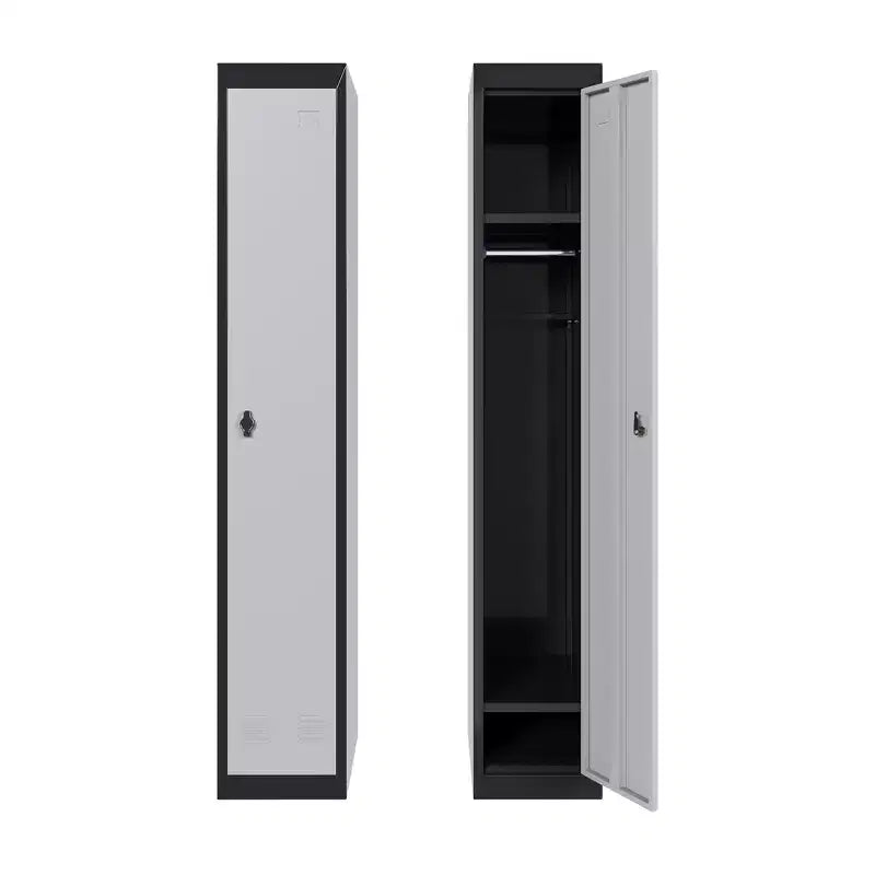 Casier métallique 1 porte, Armoire de rangement étroite en acier avec tringle de suspension et étagère pour bureau, école, salle de sport