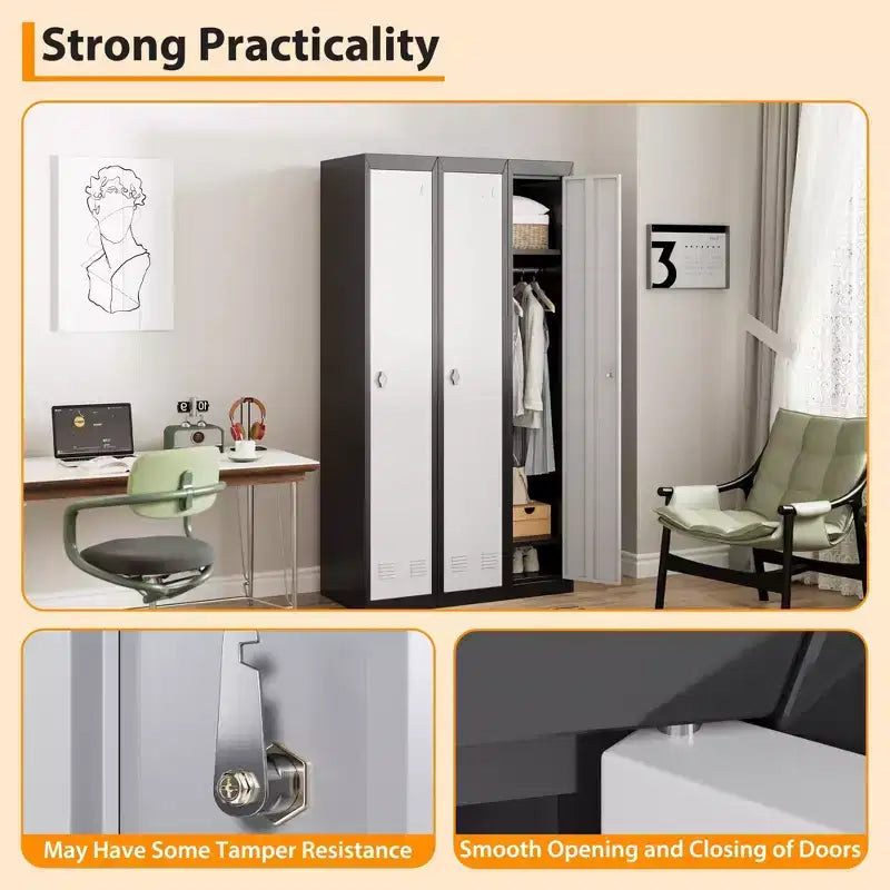 Casier métallique 1 porte, Armoire de rangement étroite en acier avec tringle de suspension et étagère pour bureau, école, salle de sport
