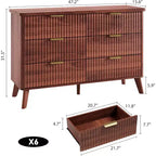 Commode à 6 tiroirs cannelée, commode en bois moderne au design incurvé pour chambre à coucher