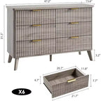 Commode à 6 tiroirs cannelée, commode en bois moderne au design incurvé pour chambre à coucher