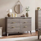 Commode à 6 tiroirs cannelée, commode en bois moderne au design incurvé pour chambre à coucher