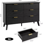 Commode à 6 tiroirs cannelée, commode en bois moderne au design incurvé pour chambre à coucher