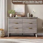 Commode à 6 tiroirs cannelée, commode en bois moderne au design incurvé pour chambre à coucher