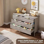 Commode à 6 tiroirs cannelée, commode en bois moderne au design incurvé pour chambre à coucher