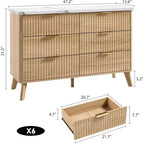 Commode à 6 tiroirs cannelée, commode en bois moderne au design incurvé pour chambre à coucher