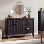 Commode à 6 tiroirs cannelée, commode en bois moderne au design incurvé pour chambre à coucher
