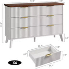 Commode à 6 tiroirs cannelée, commode en bois moderne au design incurvé pour chambre à coucher