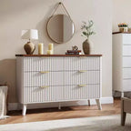 Commode à 6 tiroirs cannelée, commode en bois moderne au design incurvé pour chambre à coucher