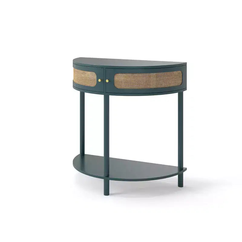 Table d'appoint élégante semi-circulaire avec 2 armoires en rotin et étagère inférieure pour salon, chambre et couloir