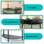 Table d'appoint élégante semi-circulaire avec 2 armoires en rotin et étagère inférieure pour salon, chambre et couloir