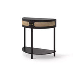 Table d'appoint élégante semi-circulaire avec 2 armoires en rotin et étagère inférieure pour salon, chambre et couloir