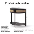 Table d'appoint élégante semi-circulaire avec 2 armoires en rotin et étagère inférieure pour salon, chambre et couloir