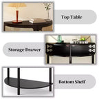 Table d'appoint élégante semi-circulaire avec 2 armoires en rotin et étagère inférieure pour salon, chambre et couloir