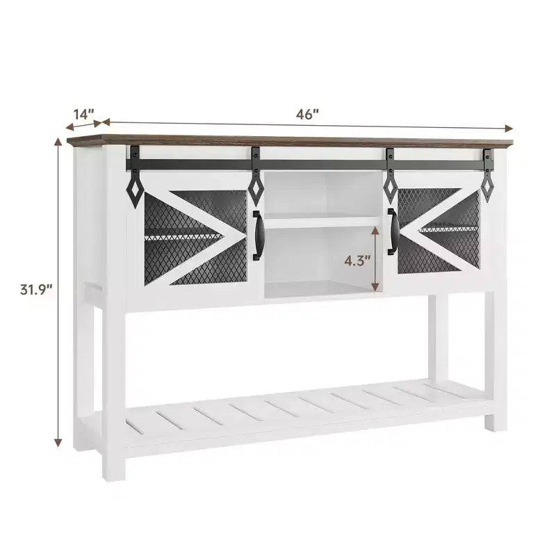 Console d'entrée avec portes coulissantes de grange, Table console de ferme avec rangement, Table de canapé rustique étroite derrière le canapé, pour entrée, couloir, foyer