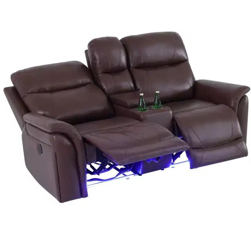 Causeuse inclinable électrique, fauteuil inclinable en cuir à 2 places avec chargement USB, rangement et porte-gobelets, marron rougeâtre