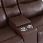 Causeuse inclinable électrique, fauteuil inclinable en cuir à 2 places avec chargement USB, rangement et porte-gobelets, marron rougeâtre