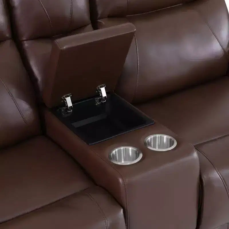 Causeuse inclinable électrique, fauteuil inclinable en cuir à 2 places avec chargement USB, rangement et porte-gobelets, marron rougeâtre