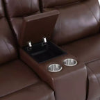 Causeuse inclinable électrique, fauteuil inclinable en cuir à 2 places avec chargement USB, rangement et porte-gobelets, marron rougeâtre