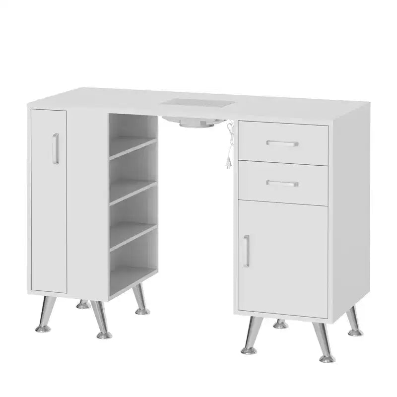 Table de manucure avec repose-poignet et aspirateur de poussière, bureau à ongles avec casier vertical coulissant, blanc