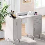 Table de manucure avec repose-poignet et aspirateur de poussière, bureau à ongles avec casier vertical coulissant, blanc