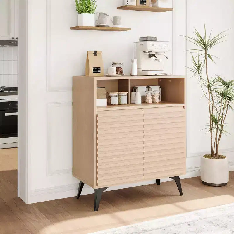 Étagères réglables, Cuisine, Entrée, Meuble de rangement cannelé - Buffet avec rangement