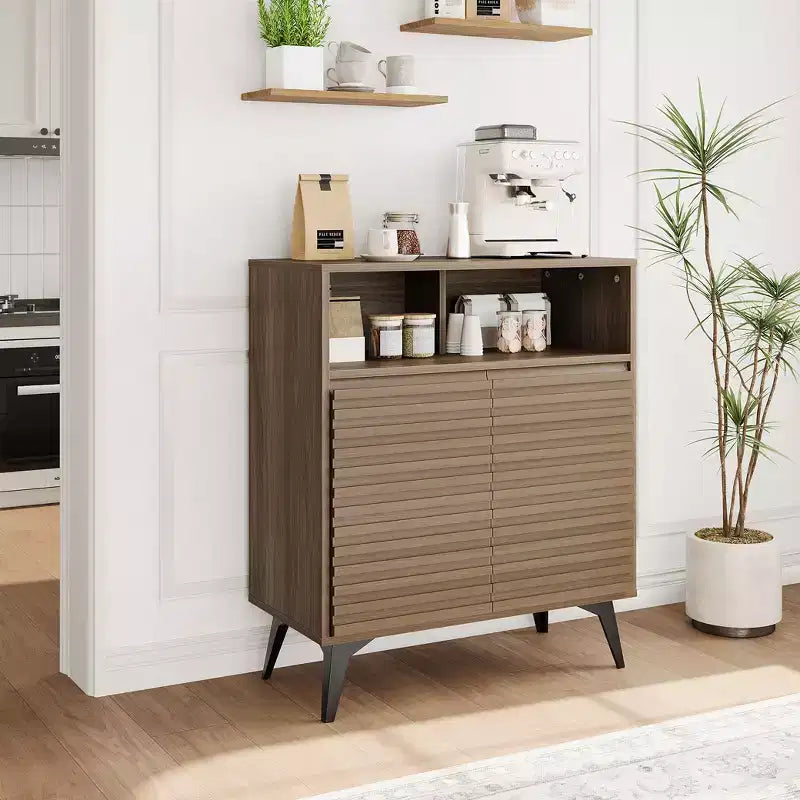 Étagères réglables, Cuisine, Entrée, Meuble de rangement cannelé - Buffet avec rangement