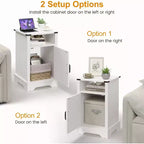 Table de chevet de ferme haute avec station de recharge, table d'appoint blanche avec rangement, grande table de chevet rustique en bois pour chambre et bureau à domicile