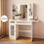Coiffeuse blanche avec miroir, lampe de bureau, port de chargement USB, placards et tiroirs
