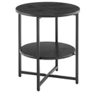 Petite Table d'appoint Ronde de Ferme avec Pieds Croisés, Table de Chevet avec Étagère Inférieure pour Salon et Chambre, Noir