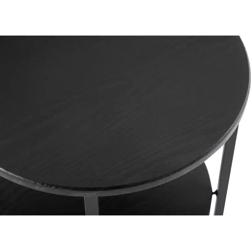 Petite Table d'appoint Ronde de Ferme avec Pieds Croisés, Table de Chevet avec Étagère Inférieure pour Salon et Chambre, Noir