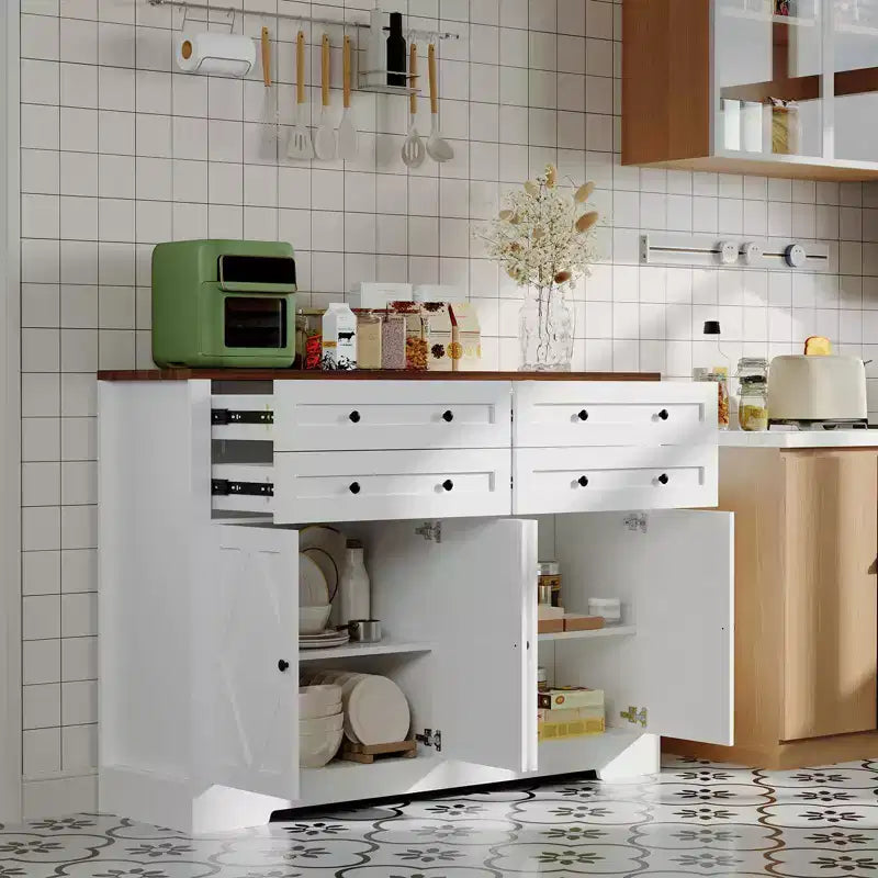 Grand buffet de salle à manger avec rangement, 4 tiroirs et 4 portes, meuble de rangement de cuisine avec étagère réglable, bar à café en bois pour couloir